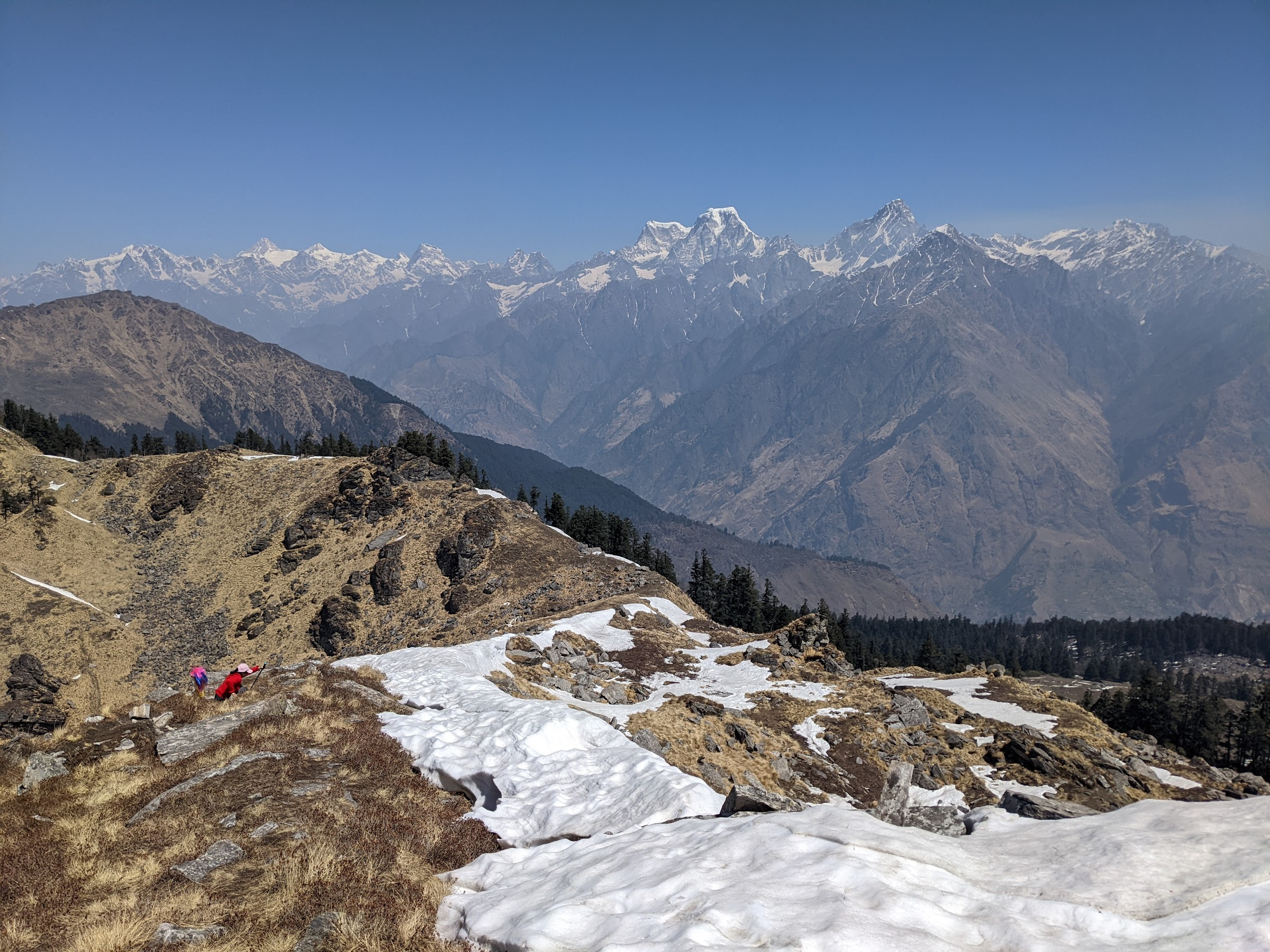 Hathi Ghoda Peaks at the centre with Dunagiri to the right.